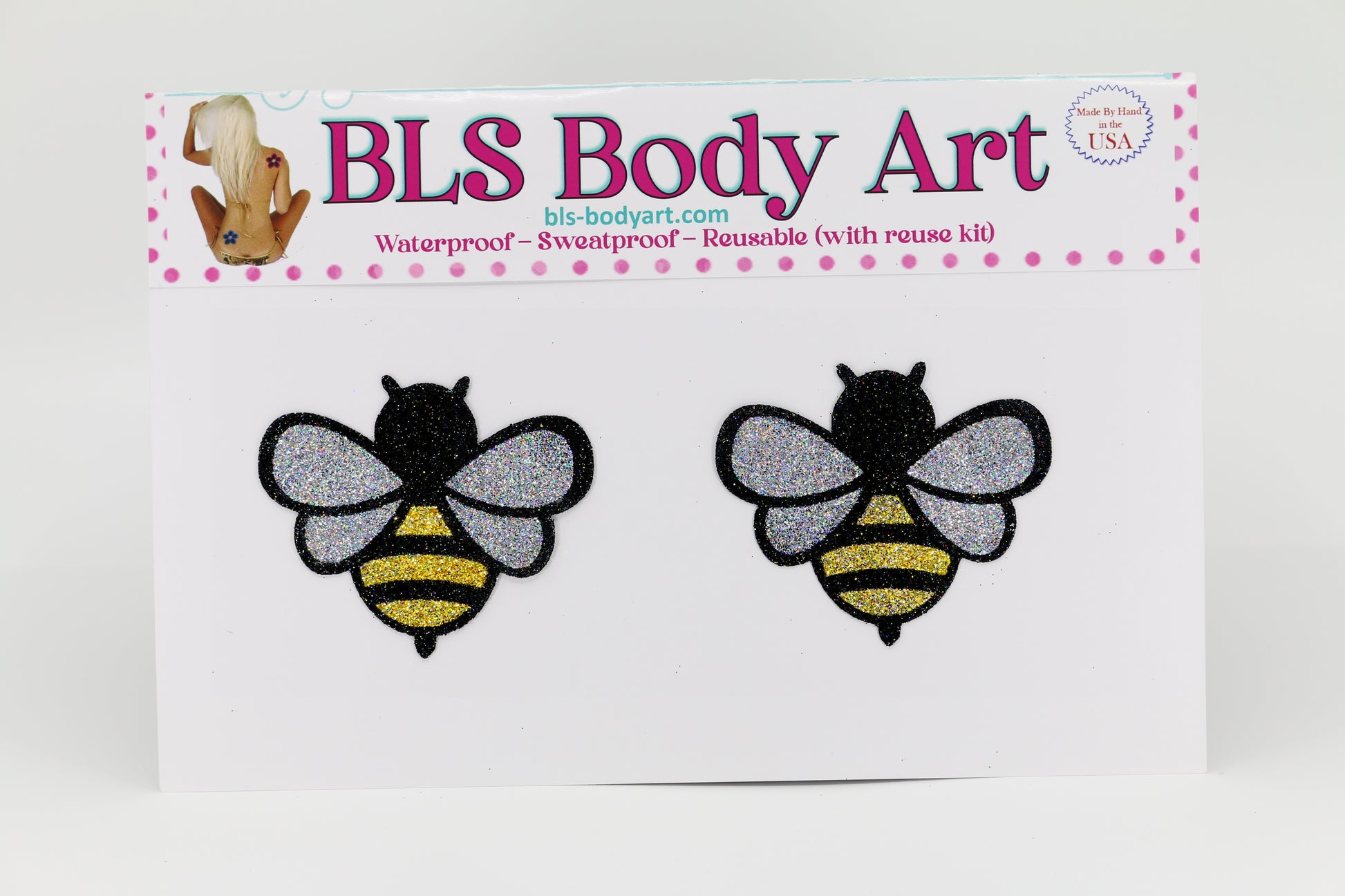 Product Image - Small Bee Glitter Pasties in BLS Body Art packaging