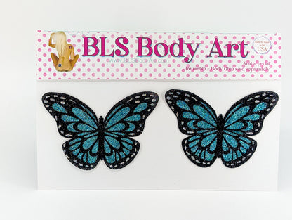 Product Image - Aqua Butterfly Glitter Pasties in BLS Body Art packaging