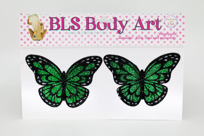 Product Image - Green Butterfly Glitter Pasties in BLS Body Art packaging