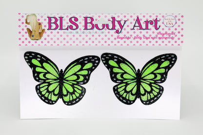 Product Image - Neon Green UV Butterfly Glitter Pasties in BLS Body Art packaging