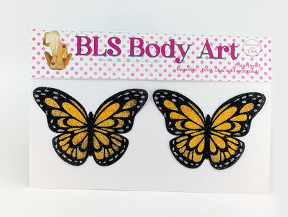 Product Image - Neon Orange UV Butterfly Glitter Pasties in BLS Body Art packaging