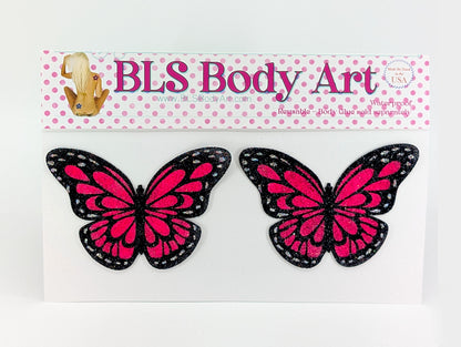 Product Image - Neon Pink UV Butterfly Glitter Pasties in BLS Body Art packaging