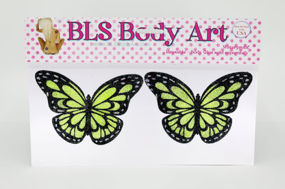 Product Image - Neon Yellow UV Butterfly Glitter Pasties in BLS Body Art packaging