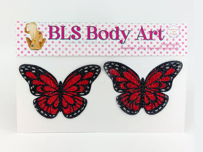 Product Image - Red Butterfly Glitter Pasties in BLS Body Art packaging