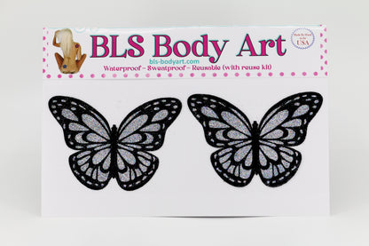 Product Image - Silver Butterfly Glitter Pasties in BLS Body Art packaging