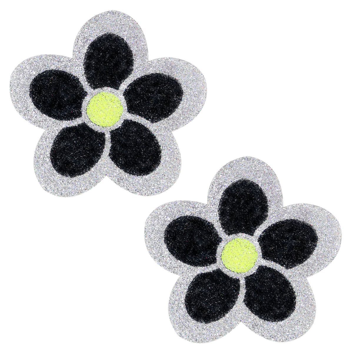 BLS Body Art Waterproof Silver / Black Daisy Glitter Pasties