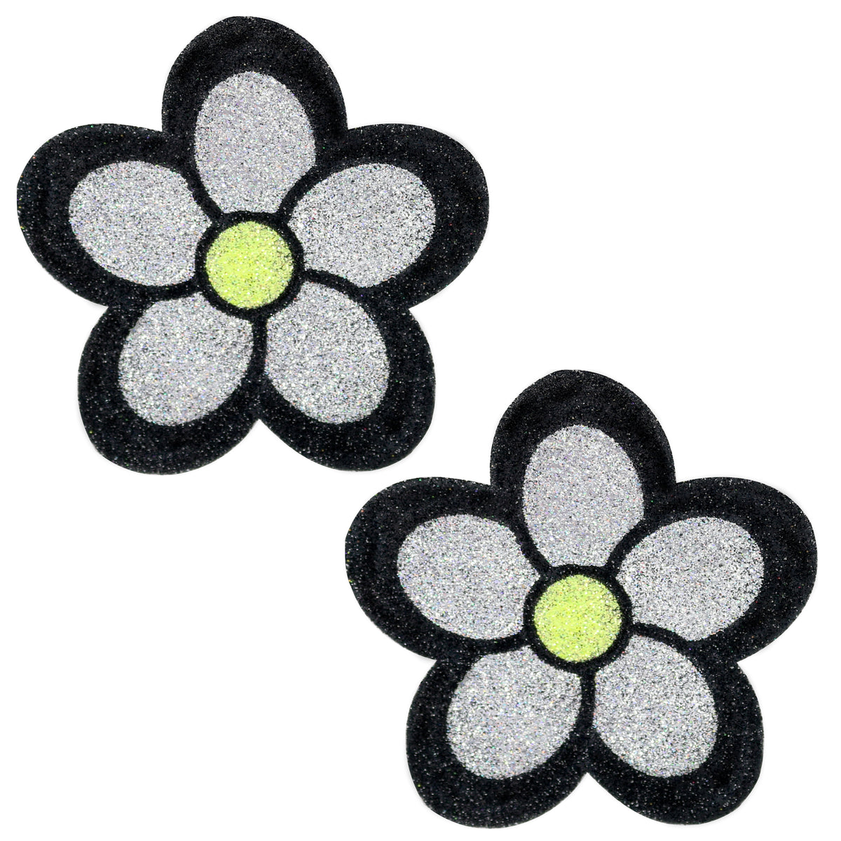 BLS Body Art Waterproof Black / Silver Daisy Glitter Pasties