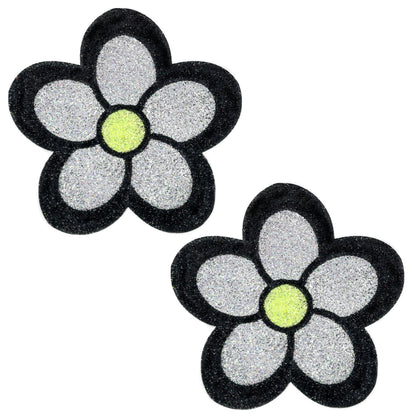 BLS Body Art Waterproof Black / Silver Daisy Glitter Pasties