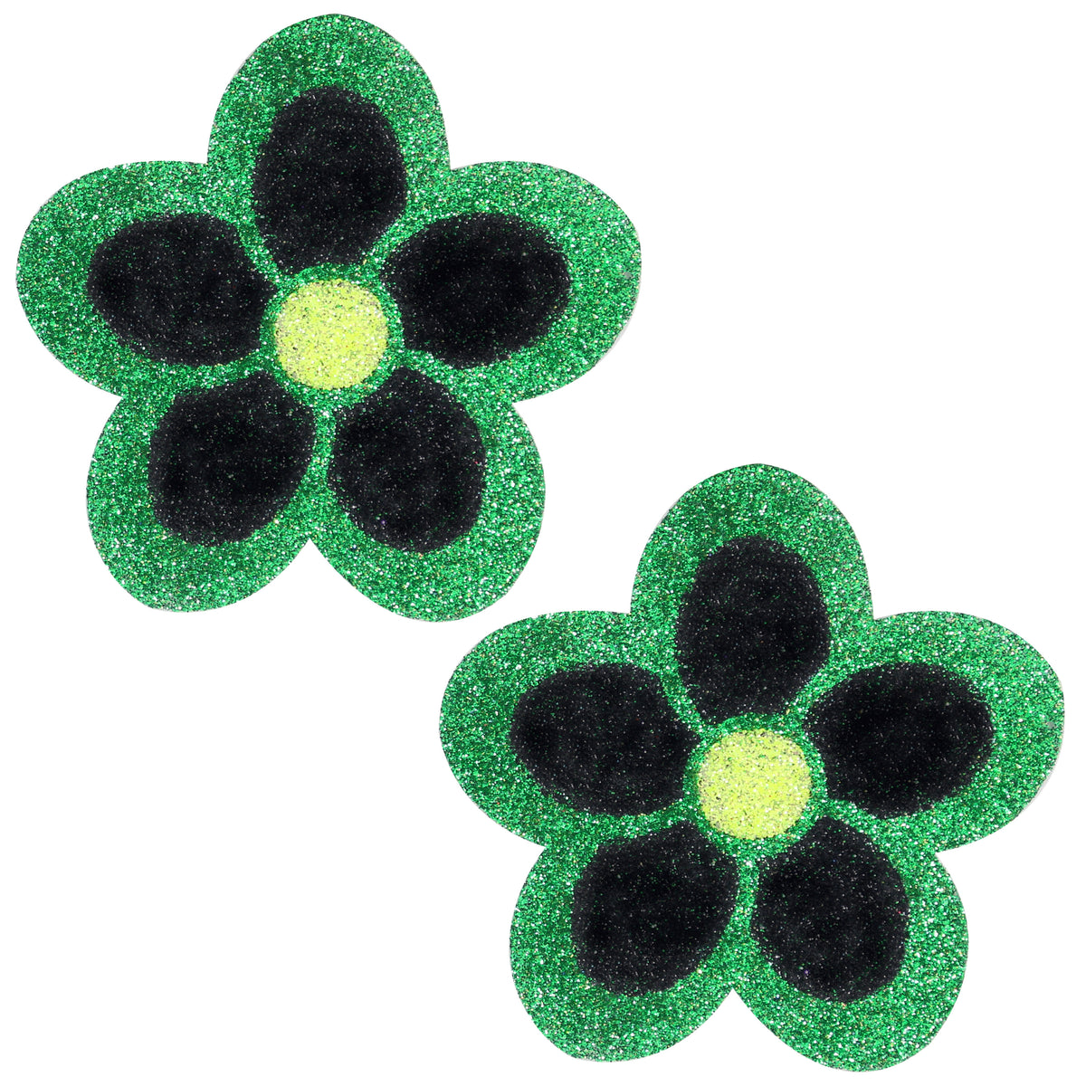BLS Body Art Waterproof Green / Black Daisy Glitter Pasties