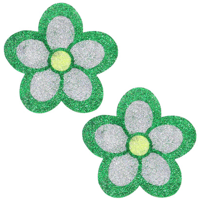 BLS Body Art Waterproof Green / Silver Daisy Glitter Pasties