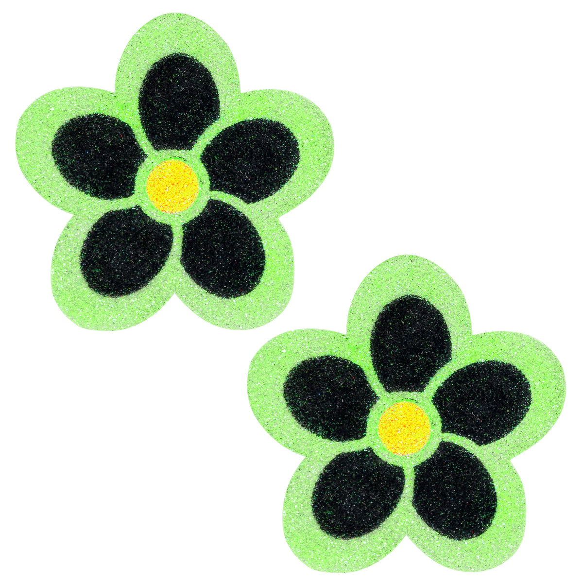 BLS Body Art Waterproof Neon Green / Black Daisy Glitter Pasties