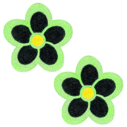 BLS Body Art Waterproof Neon Green / Black Daisy Glitter Pasties