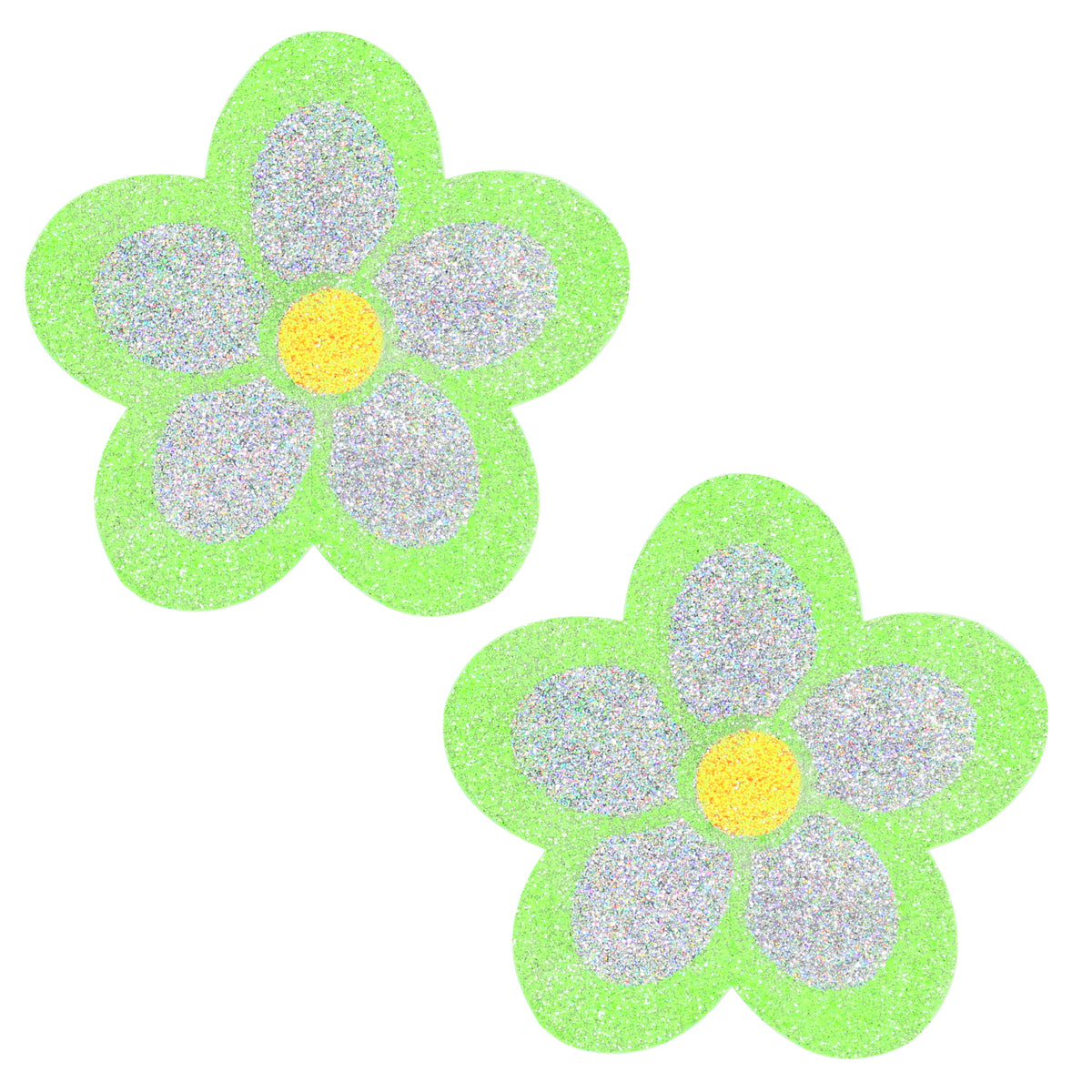 BLS Body Art Waterproof Neon Green / Silver Daisy Glitter Pasties