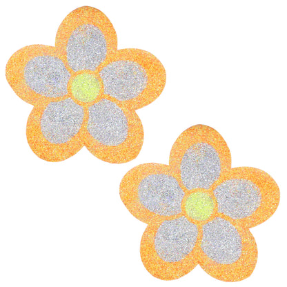 BLS Body Art Waterproof Neon Orange / Silver Daisy Glitter Pasties
