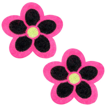 BLS Body Art Waterproof Neon Pink / Black Daisy Glitter Pasties