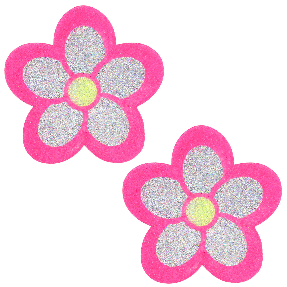 BLS Body Art Waterproof Neon Pink / Silver Daisy Glitter Pasties
