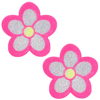 BLS Body Art Waterproof Neon Pink / Silver Daisy Glitter Pasties