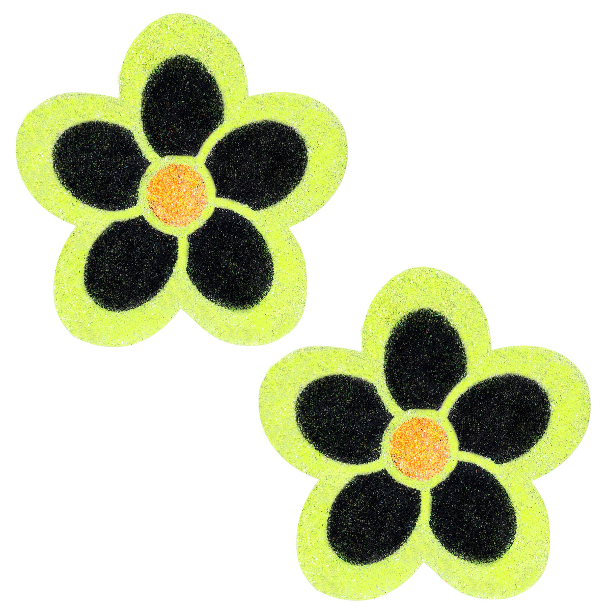 BLS Body Art Waterproof Neon Yellow / Black Daisy Glitter Pasties