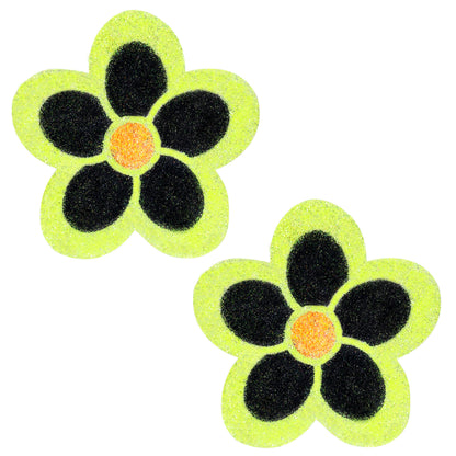 BLS Body Art Waterproof Neon Yellow / Black Daisy Glitter Pasties