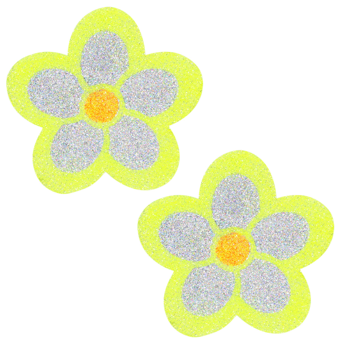 BLS Body Art Waterproof Neon Yellow / Silver Daisy Glitter Pasties