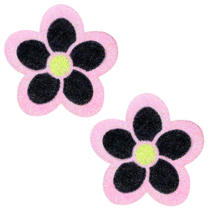 BLS Body Art Waterproof Pink / Black Daisy Glitter Pasties