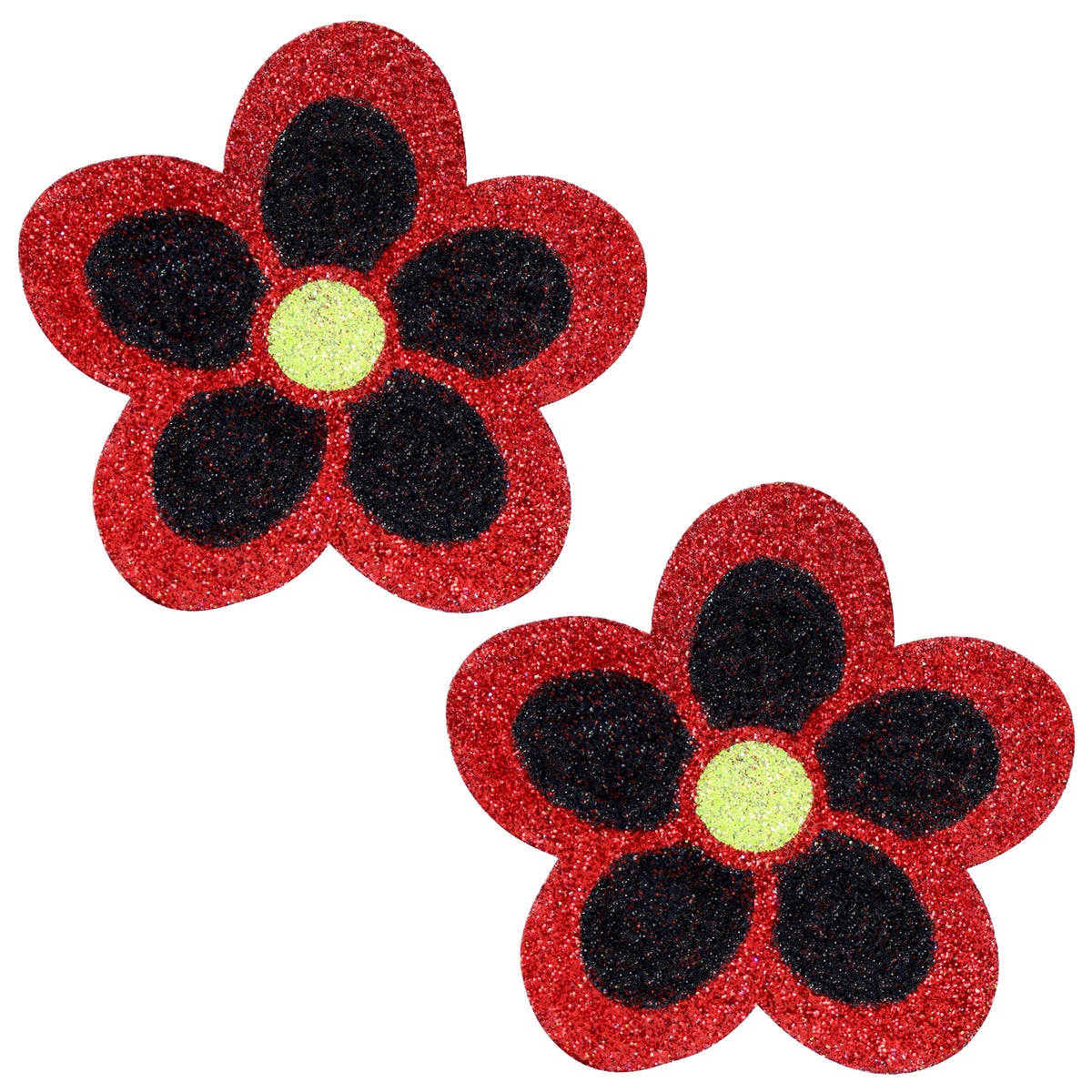 BLS Body Art Waterproof Red / Black Daisy Glitter Pasties