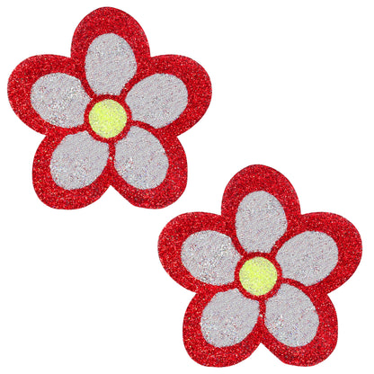 BLS Body Art Waterproof Red / Silver Daisy Glitter Pasties