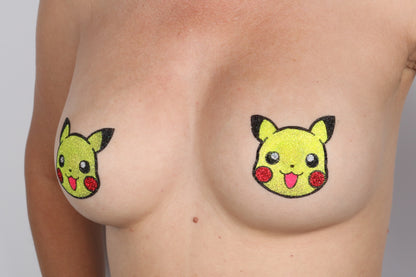 Model Image - Electric Squirrel Glitter Pasties applied to female model