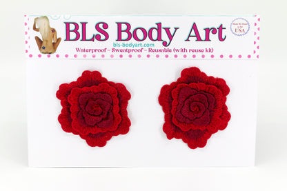 Product Image - Red Rose Embroidered Pasties in BLS Body Art packaging
