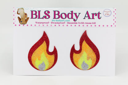Product Image - Fire Flame Glitter Pasties in BLS Body Art packaging