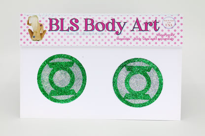 Product Image - Green Light Hero Glitter Pasties in BLS Body Art packaging