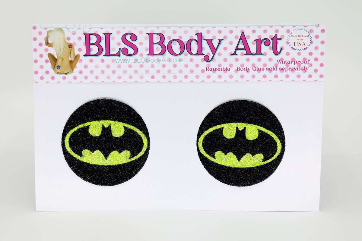 Product Image - Bat Hero Glitter Pasties in BLS Body Art packaging