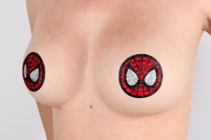 Model Image - Spider Hero Glitter Pasties applied to female model