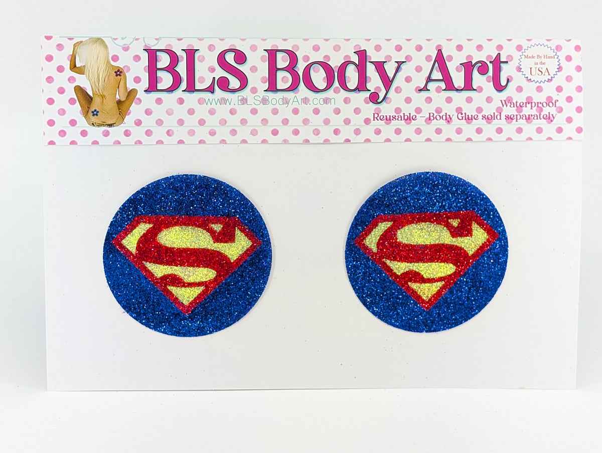 Product Image - Super Hero Glitter Pasties in BLS Body Art packaging