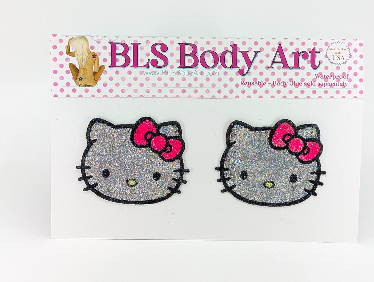 Product Image - Neon Pink Waterproof Hiya Kitten Glitter Pasties in BLS Body Art packaging