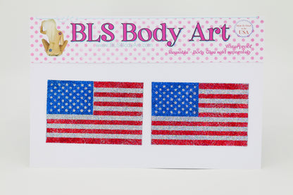 Product Image - American Flag Glitter Pasties in BLS Body Art packaging