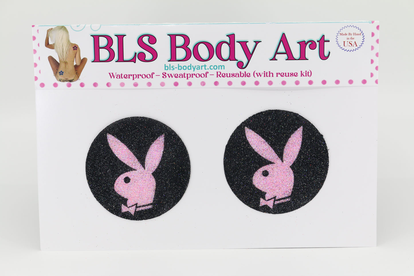 Product Image - Pink Bunny Play Glitter Pasties in BLS Body Art packaging