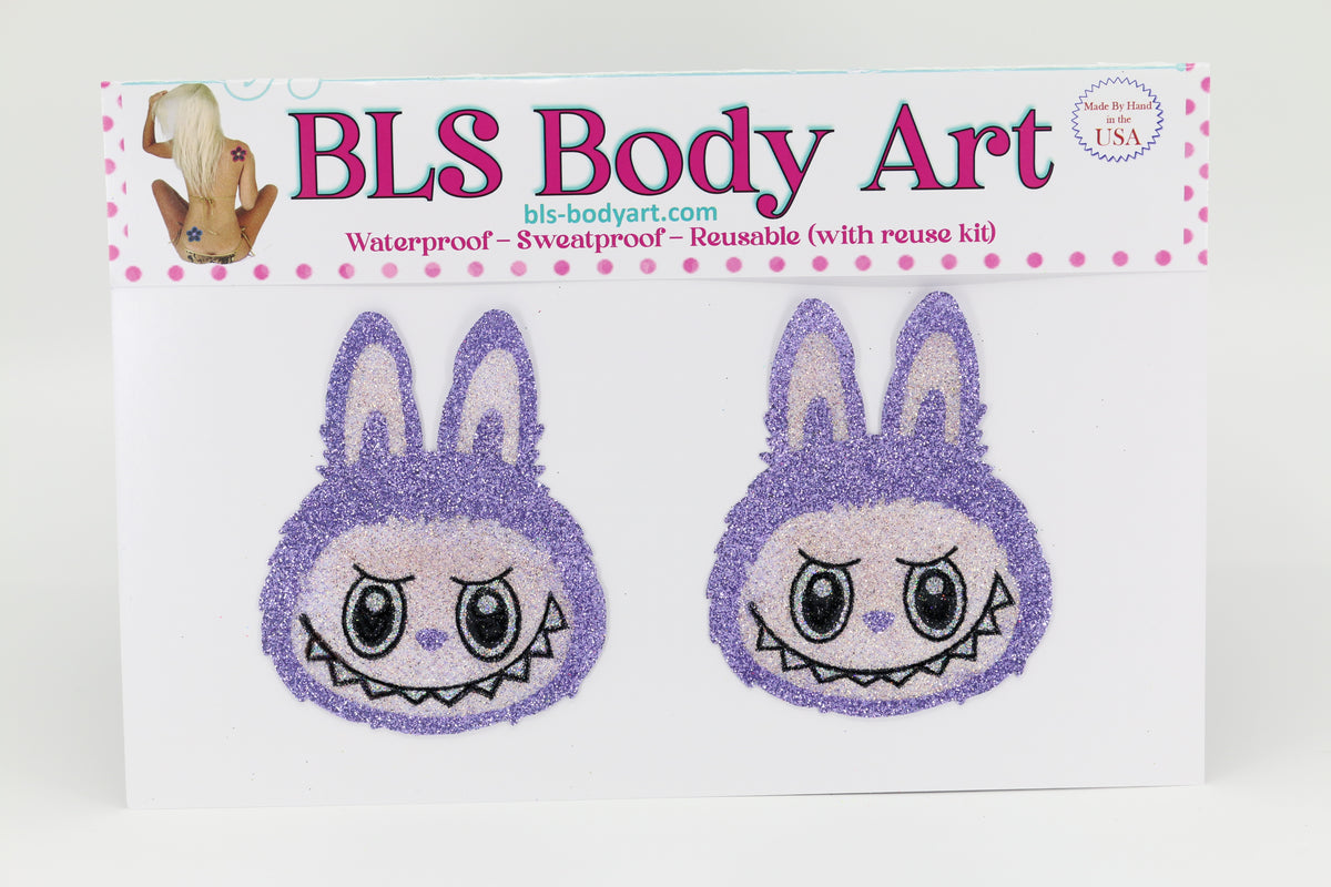 Product Image - Laboobies Lavender Glitter Pasties in BLS Body Art packaging