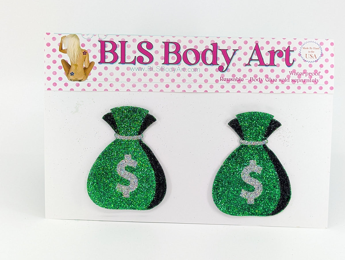 Product Image - Money Bags Glitter Pasties in BLS Body Art packaging