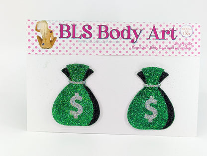 Product Image - Money Bags Glitter Pasties in BLS Body Art packaging
