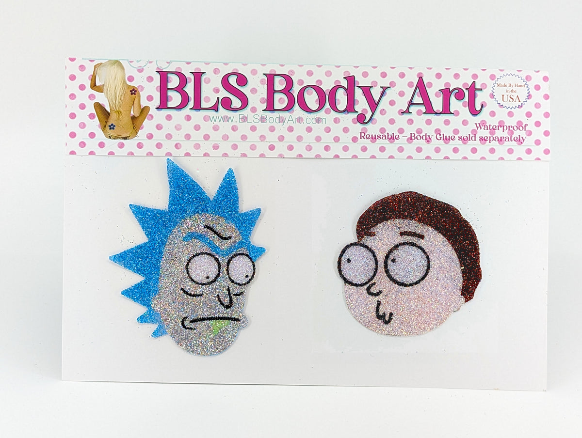 Product Image - Mort and Ricky Glitter Pasties in BLS Body Art packaging