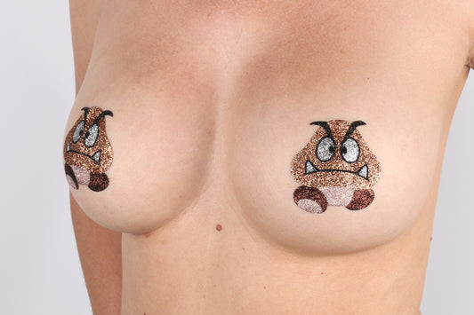 Model Image - Mushroom Guy Glitter Pasties applied to female model