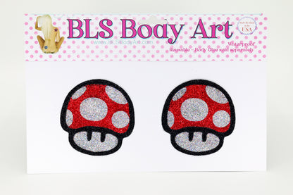 Product Image - Red Mushroom Power Glitter Pasties in BLS Body Art packaging