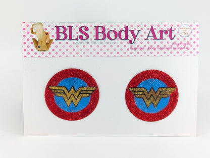 Product Image - Wonder Hero Glitter Pasties in BLS Body Art packaging
