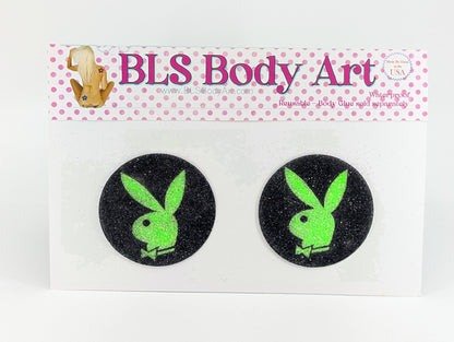 Product Image - Neon Green Bunny Play Glitter Pasties in BLS Body Art packaging