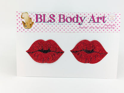 Product Image - Red Kiss Lips Glitter Pasties in BLS Body Art packaging