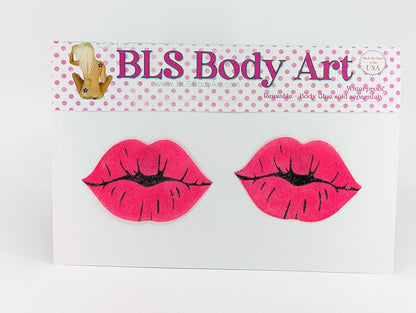 Product Image - Neon Pink UV Kiss Lips Glitter Pasties in BLS Body Art packaging