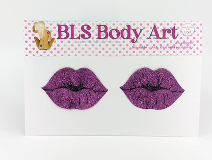 Product Image - Purple Kiss Lips Glitter Pasties in BLS Body Art packaging