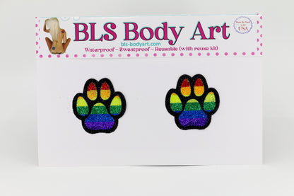 Product Image - Small Pride Paw Print Glitter Pasties in BLS Body Art packaging