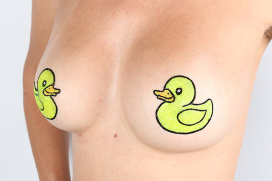 Model Image - Rubber Ducky Glitter Pasties applied to female model